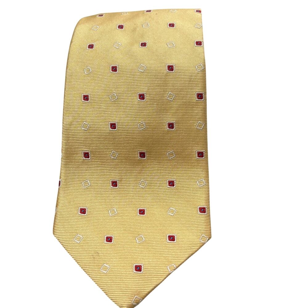 Vintage Brooks Brothers 346 Pure Silk Yellow Diamond & Red Square Pattern Tie